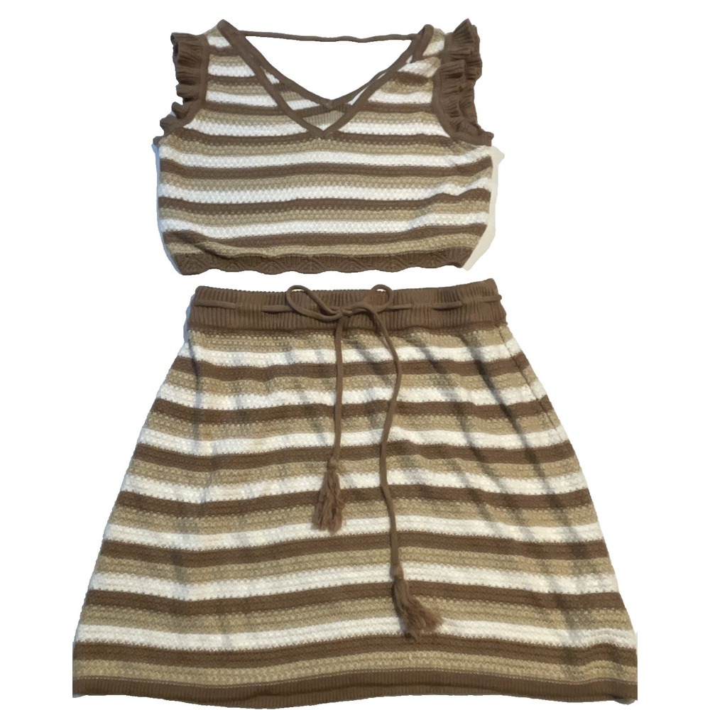 Women's 2-piece Outfit Madden NYC Size L/XL  Crochet Striped Sleeveless Y2K Boho